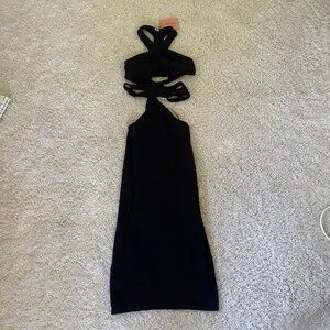 ribbed knit maternity dress HATCH Collection The Maeve Dress in Black Cream main image 1